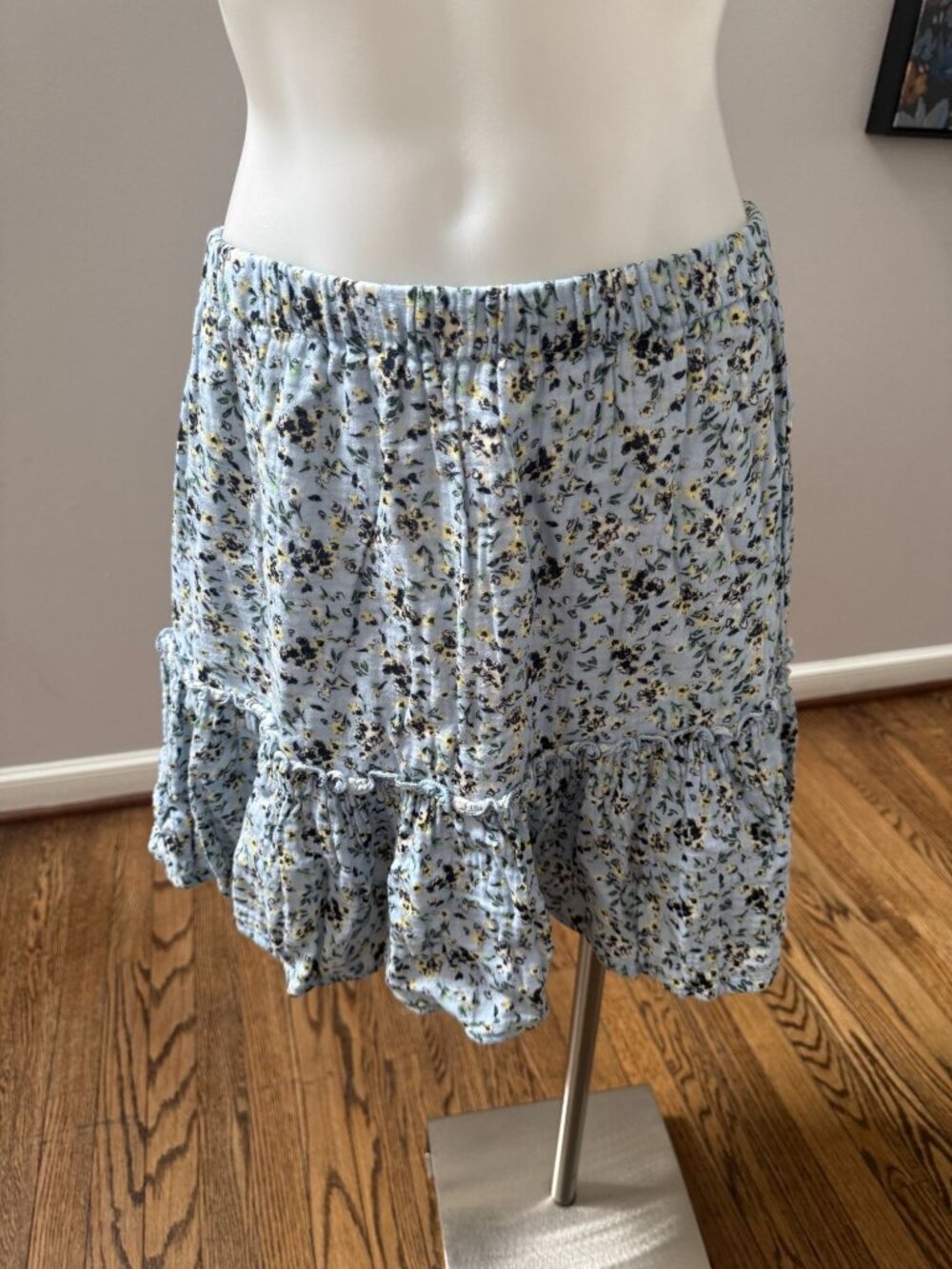 RED HAUTE Floral Print Cotton Ruffle Mini Skirt Blue Size XS